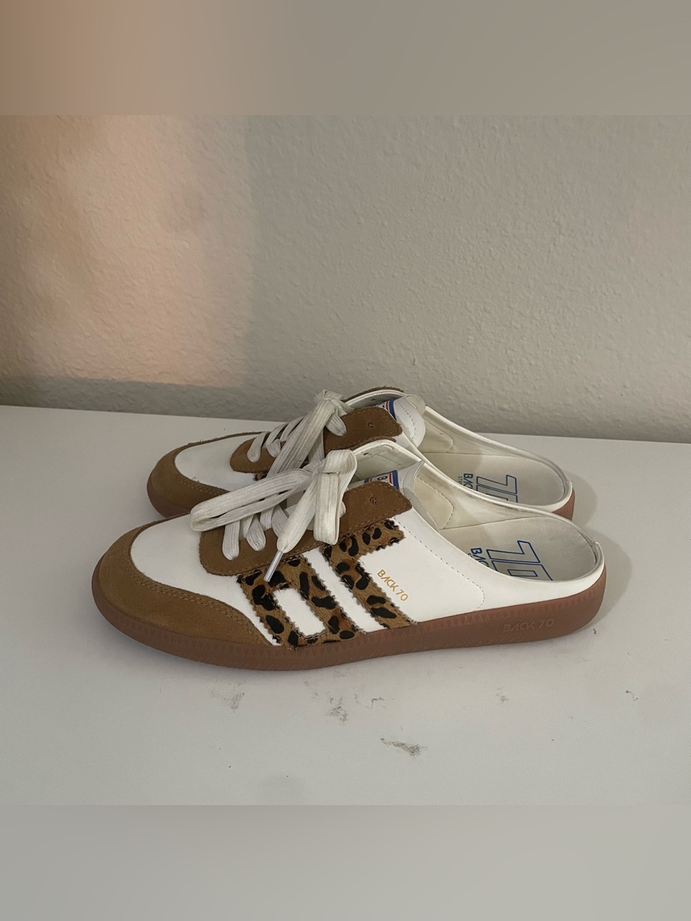 Anthropologie Back 70 Easter in White Leopard Backless Sneakers - Picture 7 of 13